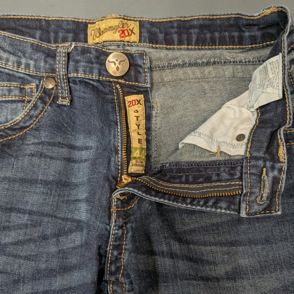 Wrangler 20X No. 44 Slim Straight Jeans Mens 28x32 Dark Wash - Picture 10 of 15